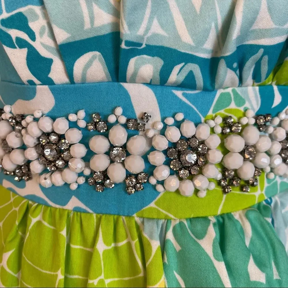 Lilly Pulitzer Crystal Strapless Dress Lagoon Blue Green Resort Wear Size 0 - Picture 7 of 10